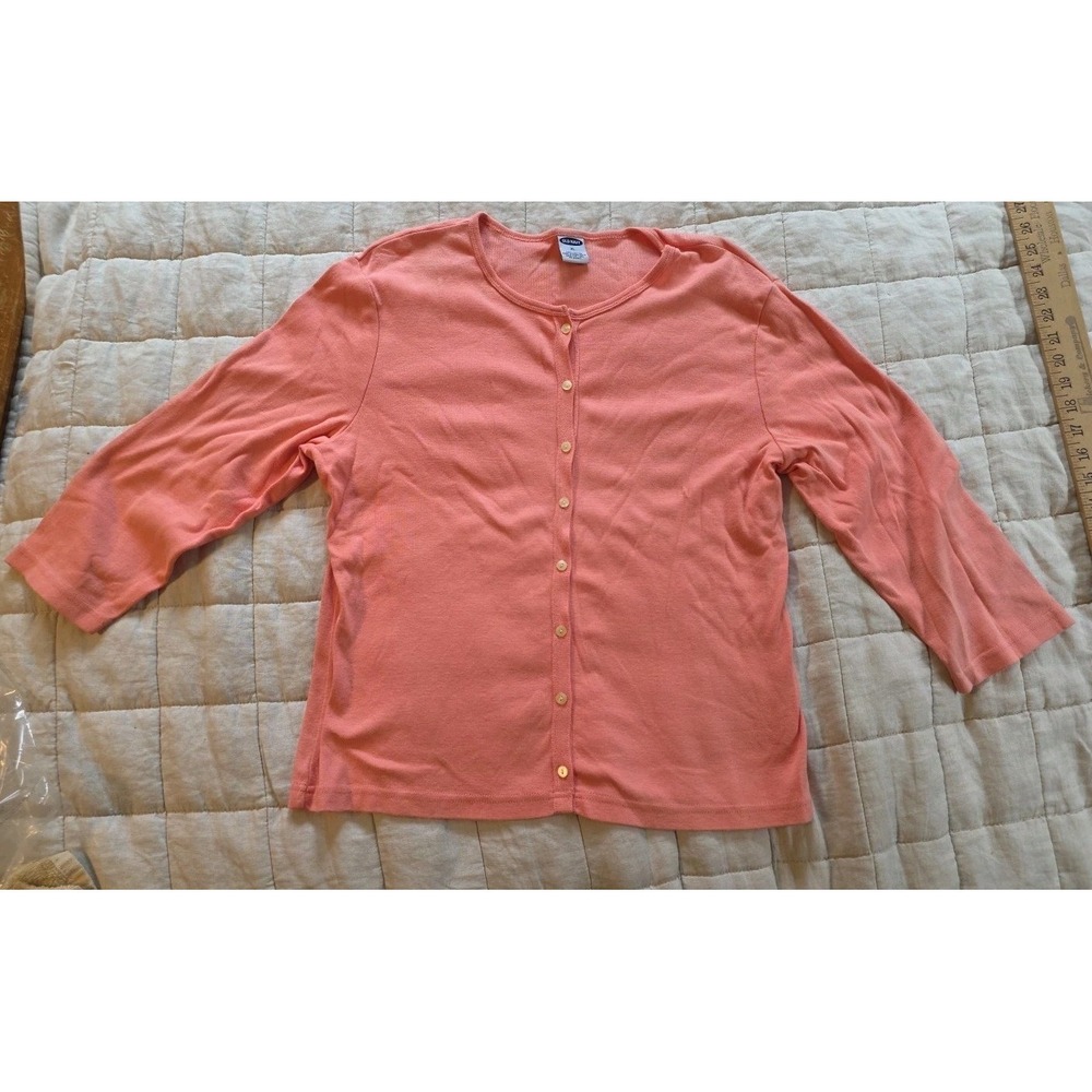 Old Navy Cardigan Women's XL Sunfaded Pink 100% Cotton Button Front Sweater Y2k‎